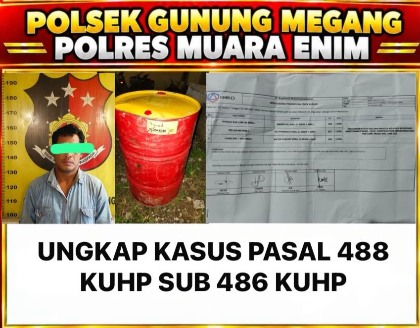 Diduga Gelapkan Drum Oli PT RMK dan Dijual, Pria ini Berhasil diamankan Polsek Gunung Megang