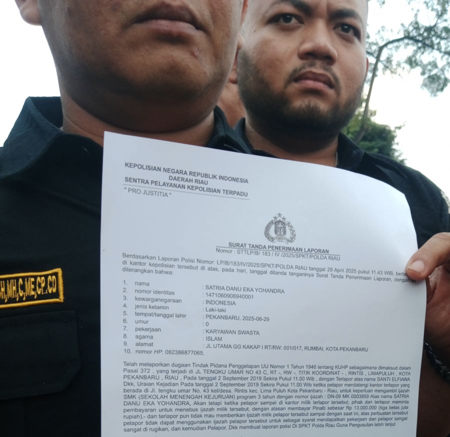 Sanel Tour and Travel, Akhirnya di Laporkan ke Polda Riau Tahan Ijazah Eks Karyawannya